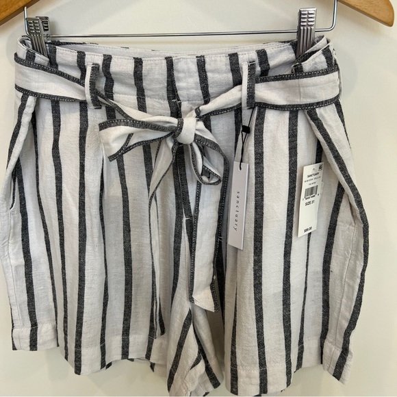 ❤️💜💙💛 Sanctuary White Navy Striped Linen Inland High Rise Paperbag Shorts NWT - Picture 3 of 10